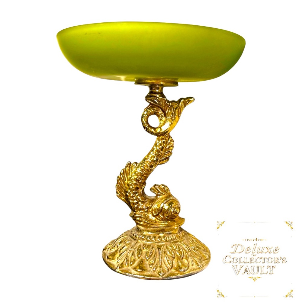 ANTIQUE VICTORIAN
SEA SERPENT / DOLPHIN / FISH GLASS
AND GILT METAL
CANDY DISH